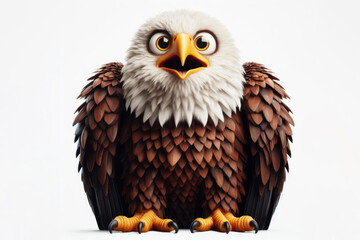 Fototapeta premium full body Funny Portrait of surprised Bald Eagle with bulging big eyes on solid white background. ai generative