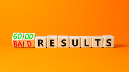 Good or bad results symbol. Concept words Good results Bad results on beautiful wooden blocks. Beautiful orange table orange background. Business good bad results concept. Copy space