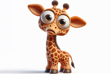 full body Funny Portrait of surprised giraffe with bulging big eyes on solid white background. ai generative