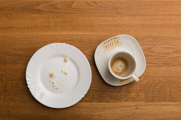 Empty plate and coffee cup after breakfast