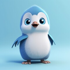 Fototapeta premium Baby funny cartoon penguin, blue ice color background