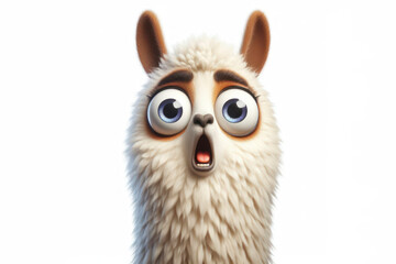 Fototapeta premium full body Funny Portrait of surprised llama with bulging big eyes on solid white background. ai generative