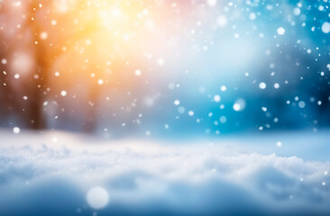 Abstract blurred winter background, snowflakes outdoor, small depth of field, selective focus