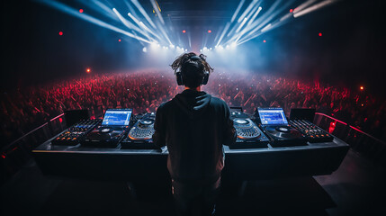 DJ in action, view from the back, Concert online