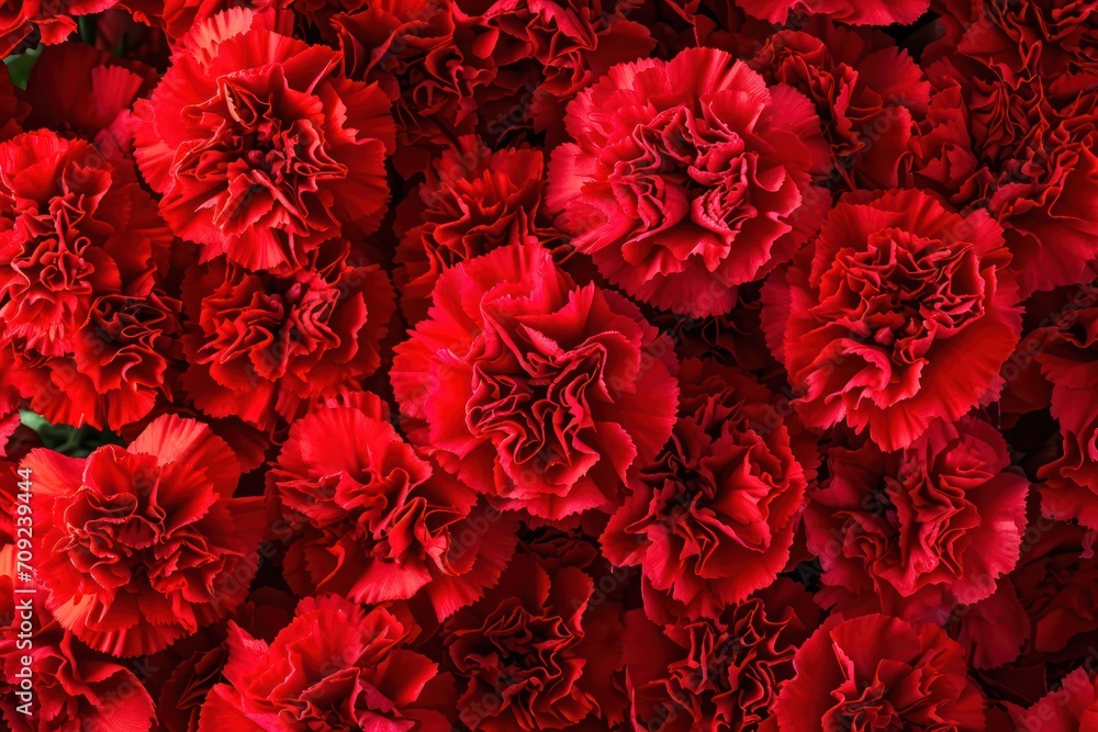 Wall mural carnations flowers with red petals close up. natural wallpaper. spring is here - Wall murals
