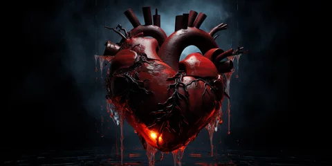 Foto op Plexiglas A drawing of a human heart on the dark background, Heart attack and cardiac problems passion and romance with human heart,  Human heart illustration design in 3d digital art design, generative AI  © Shahida