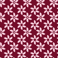 Seamless retro floral pattern. White, pink flowers on a red background.