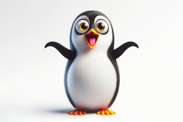 Obraz premium full body Funny Portrait of surprised penguin with bulging big eyes on solid white background. ai generative
