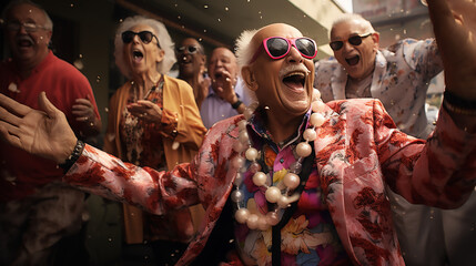 Seniors in a lively social activity, Happy elderly people, celebration - obrazy, fototapety, plakaty