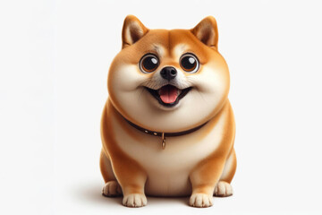 Obraz premium Funny Portrait of surprised Shiba Inu dog with bulging big eyes on solid white background. ai generative