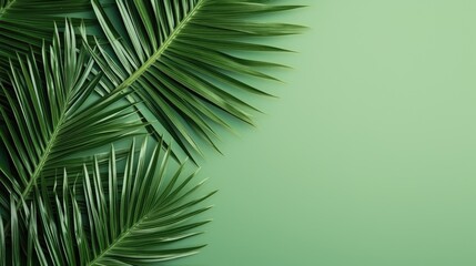 Obraz premium Minimal background with a tropical palm leaves on a green background