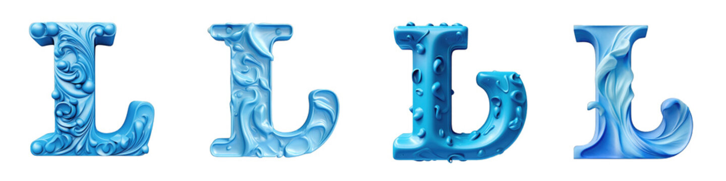 Blue Plasticine style lettering, alphabet, logotype, letter L isolated on a transparent background