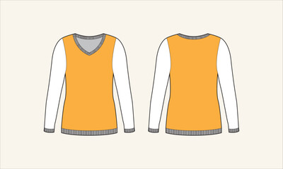 Solid Color V-Neck Women Sweater Sketch for Tach Pack