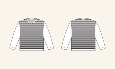 Two Color Stripe V-Neck Kid's Sweater Sketch for Tach Pack