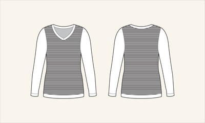 Two Color Stripe V-Neck Women Sweater Sketch for Tach Pack