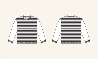 Two Color Stripe V-Neck Kid's Sweater Sketch for Tach Pack