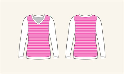 Two Color Stripe V-Neck Women Sweater Sketch for Tach Pack