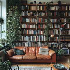 living room with library