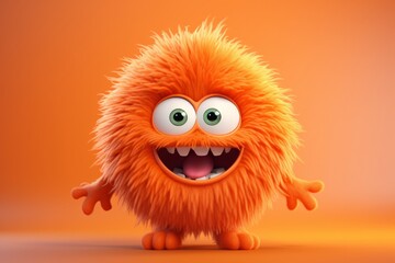 Fototapeta premium Cute orange furry monster 3D cartoon character