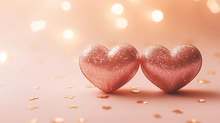 Obraz premium Two shiny hearths, Happy Valentines Day, Romantic background, commercial, anniversary, engagement, couple, happiness