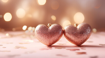 Obraz premium Two shiny hearths, Happy Valentines Day, Romantic background, commercial, anniversary, engagement, couple, happiness