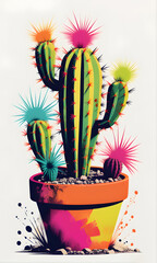 Happy Cactus Cute Painting Expressionism Art Color Splash Artwork Colorful Wall Art Design