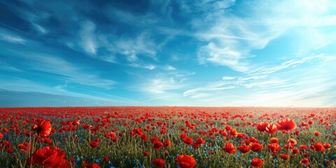 Field of Poppies under Blue Sky