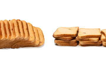 Delicious bread slices isolated on a white background.