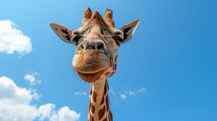 Curious Observer: Giraffe Head against a Blue Sky