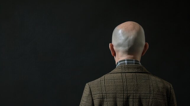 Solitude in Shadows: The Back View of a Bald Man in Contemplation