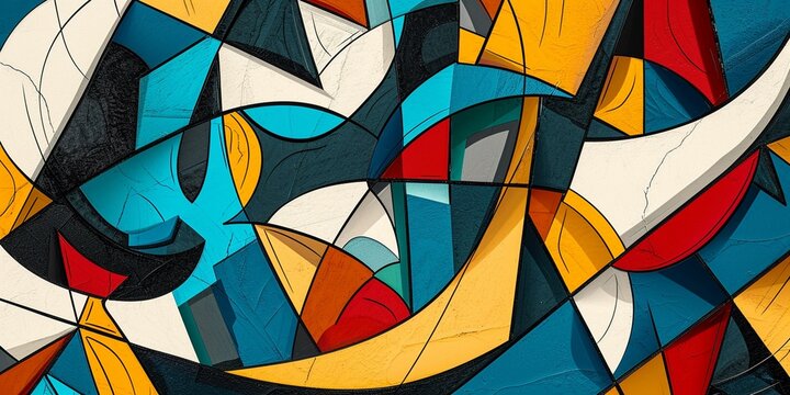 An abstract design inspired by Cubism, featuring fragmented shapes and overlapping forms.