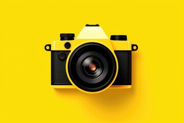 Fototapeta premium Bright yellow camera on vibrant yellow background.