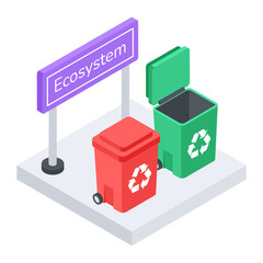 Handy isometric icon depicting recycle bins 