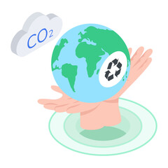Easy to edit isometric icon of sustainable world 