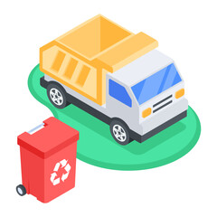 Easy to edit isometric icon of recycling truck 