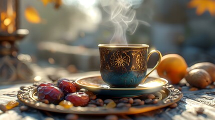 Obraz na płótnie Canvas Cup of tea on wooden table in cafe
