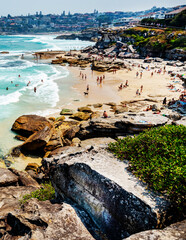 Tamarama beach. It is surrounded by high cliffs, with a deep tongue of sand with just 80m of...