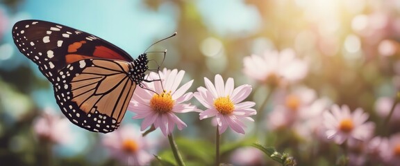 Fototapeta premium Nature of butterfly and flower in garden using as background butterflies