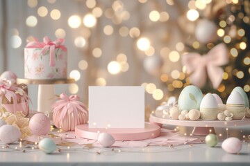 Fototapeta na wymiar A studio background for product package mockup and food with blank label, Easter festival, Christmas, Light Effect background 
