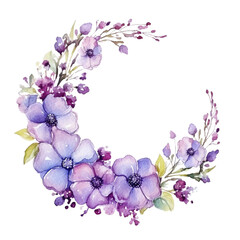 Fototapeta na wymiar purple flowers in painting watercolor design isolated against transparent background