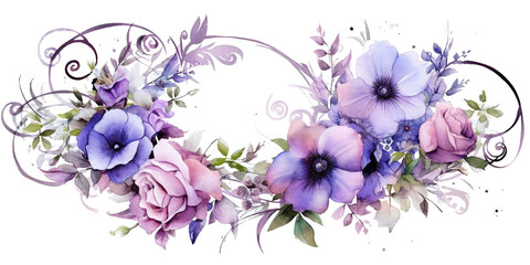 purple flowers in painting watercolor design isolated against transparent background - obrazy, fototapety, plakaty