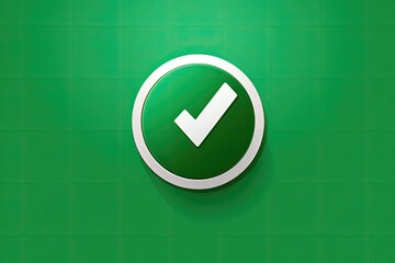 Green check mark icon on a white circle, green background. - obrazy, fototapety, plakaty