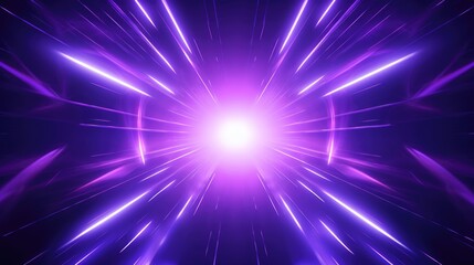 Abstract futuristic neon background, ultraviolet tunnel with rays