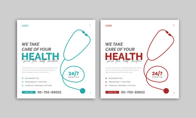 Health and medical social media banner layout. Stethoscope social media poster vector illustration.