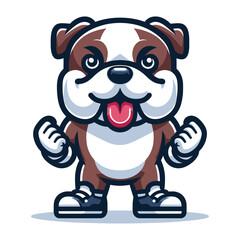 Cute cartoon bulldog puppy mascot character design vector, logo template isolated on white background