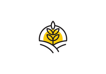leaf with sun logo, creative agriculture farm design symbol template	
