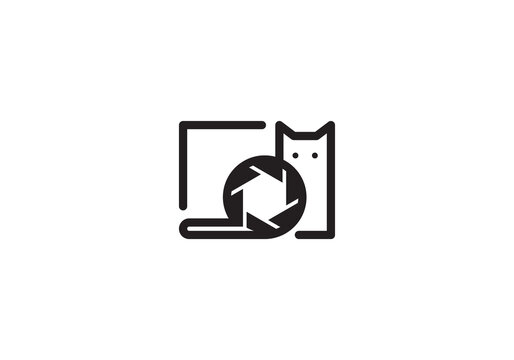 camera with cat logo design, photography animal pet graphic symbol template