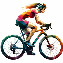 Fototapeta premium bicycle riding athlete polygonal watercolor logo ilustration on white background