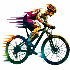 Fototapeta premium bicycle riding athlete polygonal watercolor logo ilustration on white background