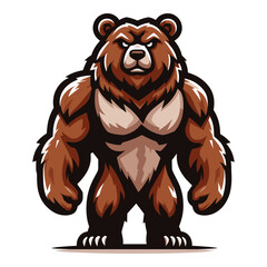 Strong body muscle wild beast grizzly bear mascot design vector illustration, logo template isolated on white background